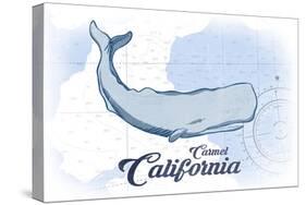 Carmel, California - Whale - Blue - Coastal Icon-Lantern Press-Stretched Canvas