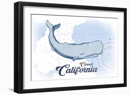 Carmel, California - Whale - Blue - Coastal Icon-Lantern Press-Framed Art Print