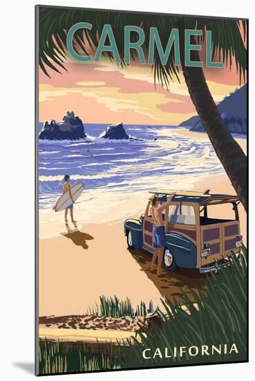 Carmel, California - Woody on the Beach-Lantern Press-Mounted Art Print