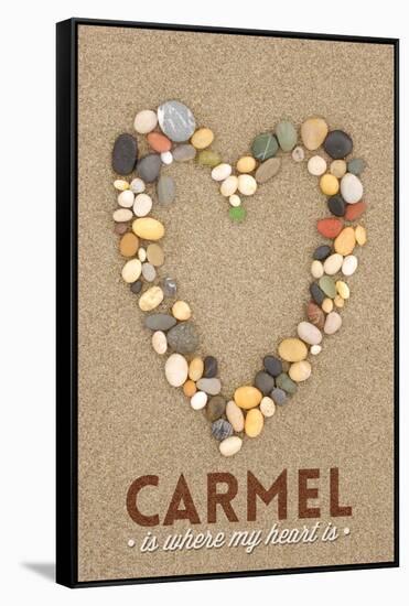 Carmel Is Where My Heart Is - California - Stone Heart on Sand-Lantern Press-Framed Stretched Canvas