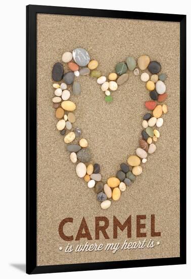 Carmel Is Where My Heart Is - California - Stone Heart on Sand-Lantern Press-Framed Art Print