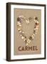 Carmel Is Where My Heart Is - California - Stone Heart on Sand-Lantern Press-Framed Art Print