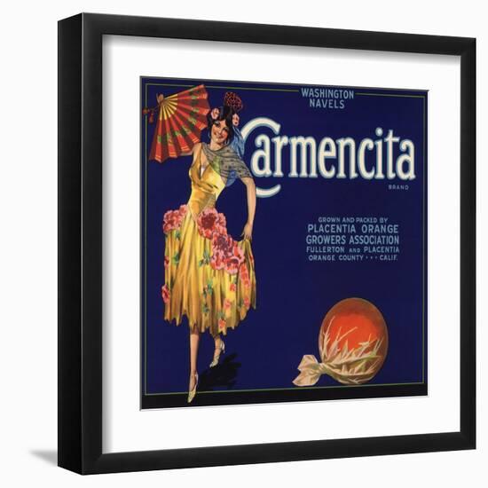 Carmencita Brand - Fullerton, California - Citrus Crate Label-Lantern Press-Framed Art Print