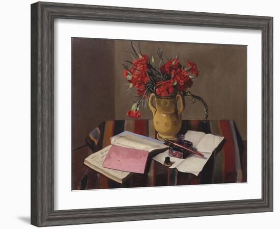 Carnations and Account Books, 1925-Felix Edouard Vallotton-Framed Giclee Print