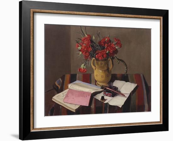 Carnations and Account Books, 1925-Felix Edouard Vallotton-Framed Giclee Print