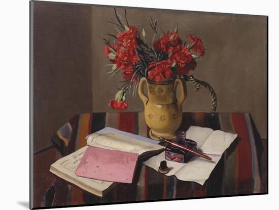 Carnations and Account Books, 1925-Felix Edouard Vallotton-Mounted Giclee Print