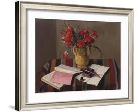 Carnations and Account Books, 1925-Felix Edouard Vallotton-Framed Giclee Print