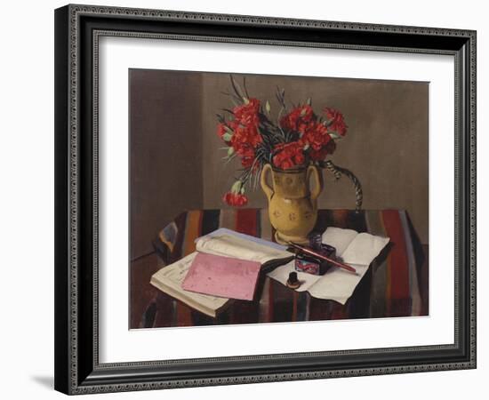 Carnations and Account Books, 1925-Felix Edouard Vallotton-Framed Giclee Print