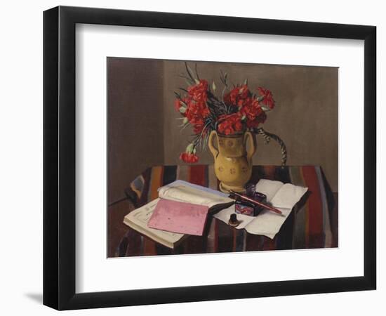 Carnations and Account Books, 1925-Felix Edouard Vallotton-Framed Giclee Print