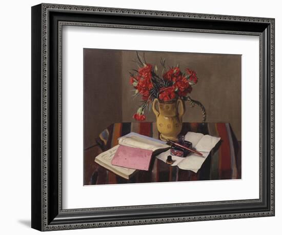 Carnations and Account Books, 1925-Felix Edouard Vallotton-Framed Giclee Print