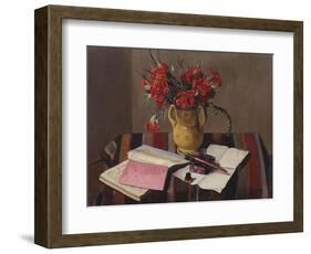 Carnations and Account Books-Edgar Degas-Framed Giclee Print