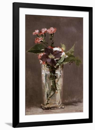 Carnations and Clematis in a Crystal Vase-Edouard Manet-Framed Giclee Print