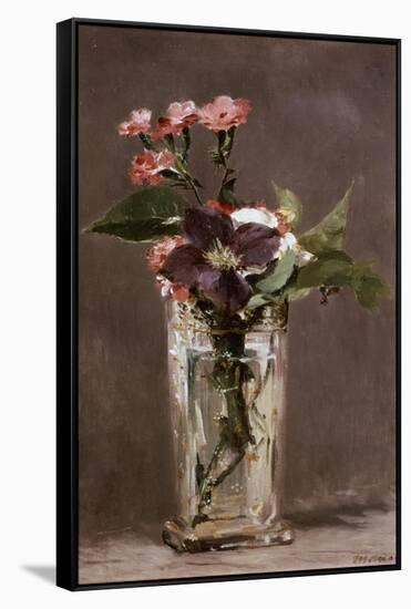 Carnations and Clematis in a Crystal Vase-Edouard Manet-Framed Stretched Canvas