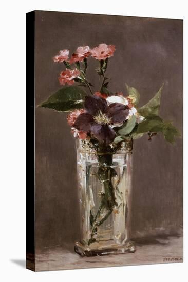 Carnations and Clematis in a Crystal Vase-Edouard Manet-Stretched Canvas