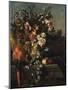 Carnations and Other Flowers with Parrots on a Pedestal-Pieter Casteels-Mounted Giclee Print