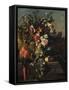 Carnations and Other Flowers with Parrots on a Pedestal-Pieter Casteels-Framed Stretched Canvas