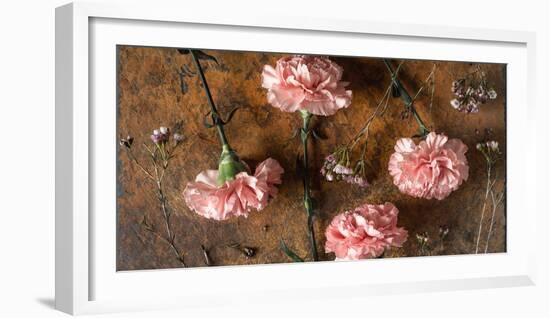 Carnations on the Brown Stone Table Top View-Denis Karpenkov-Framed Photographic Print