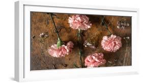 Carnations on the Brown Stone Table Top View-Denis Karpenkov-Framed Photographic Print