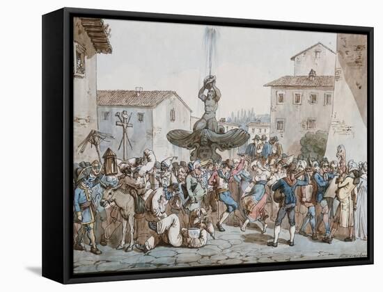 Carnevale a Roma, 1816-Bartolomeo Pinelli-Framed Stretched Canvas