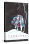 Carnival Clowns in Snow at Night-null-Stretched Canvas