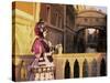 Carnival Costume and the Bridge of Sighs, Venice, Veneto, Italy-Simon Harris-Stretched Canvas