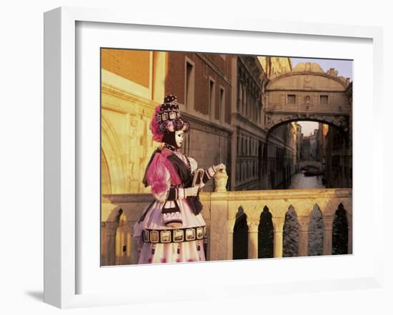 Carnival Costume and the Bridge of Sighs, Venice, Veneto, Italy-Simon Harris-Framed Photographic Print