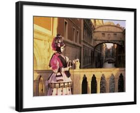 Carnival Costume and the Bridge of Sighs, Venice, Veneto, Italy-Simon Harris-Framed Photographic Print