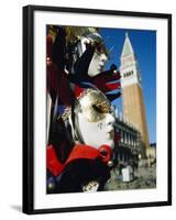 Carnival Masks on Souvenir Stand and Campanile, St. Marks Square, Venice, Veneto, Italy-Lee Frost-Framed Photographic Print