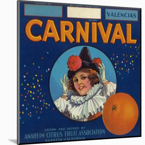 Carnival Orange Label - Anaheim, CA-Lantern Press-Mounted Art Print