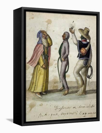 Carnival Scene, Watercolour by Ramon Salas, Ecuador, 19th Century-null-Framed Stretched Canvas