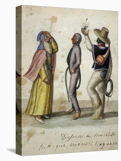 Carnival Scene, Watercolour by Ramon Salas, Ecuador, 19th Century-null-Stretched Canvas