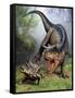 Carnotaurus Attacking an Antarctopelta Armored Dinosaur-Stocktrek Images-Framed Stretched Canvas