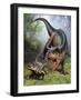 Carnotaurus Attacking an Antarctopelta Armored Dinosaur-Stocktrek Images-Framed Art Print