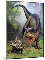 Carnotaurus Attacking an Antarctopelta Armored Dinosaur-Stocktrek Images-Mounted Art Print