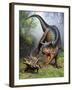 Carnotaurus Attacking an Antarctopelta Armored Dinosaur-Stocktrek Images-Framed Art Print