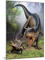 Carnotaurus Attacking an Antarctopelta Armored Dinosaur-Stocktrek Images-Mounted Art Print