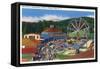 Caroga Lake, New York - Sherman's Amusement Center View-Lantern Press-Framed Stretched Canvas