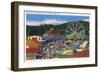 Caroga Lake, New York - Sherman's Amusement Center View-Lantern Press-Framed Art Print