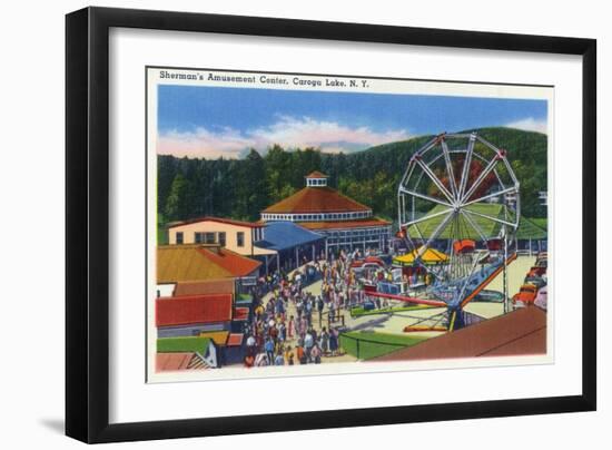 Caroga Lake, New York - Sherman's Amusement Center View-Lantern Press-Framed Art Print