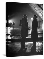 Carol Reed Coaching Orson Welles as They Stand Against Floodlights During Filming "The Third Man."-William Sumits-Stretched Canvas