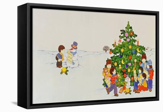 Carol Singers in Front of a Christmas Tree-Christian Kaempf-Framed Stretched Canvas