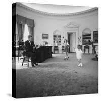 Caroline and John Jr. Dance in the Oval Office as President Kennedy Claps. 1962-null-Stretched Canvas