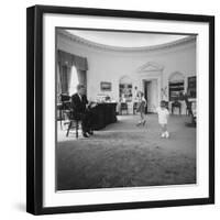 Caroline and John Jr. Dance in the Oval Office as President Kennedy Claps. 1962-null-Framed Photo