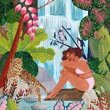 Woman Taking Bath in Pink Tropical Bathroom-Caroline Bonne Müller-Photographic Print