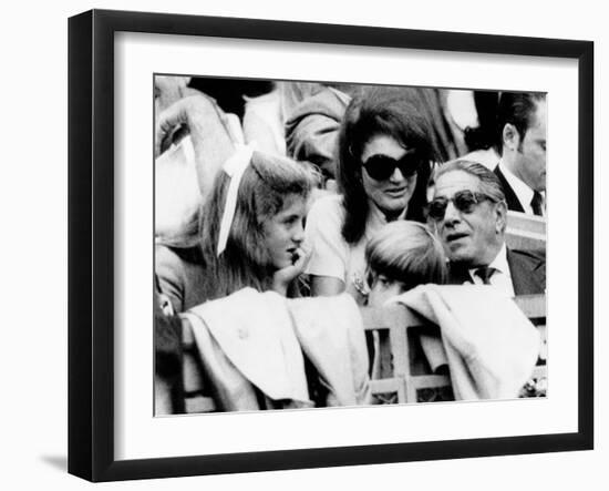 Caroline Kennedy, John F. Kennedy Jr., Jacqueline and Aristotle Onassis Watch World Series, 1969-null-Framed Photo