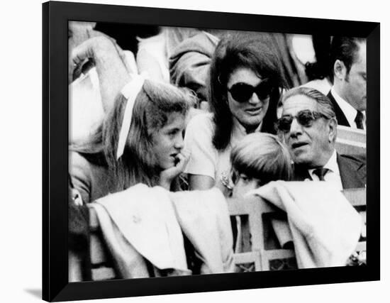 Caroline Kennedy, John F. Kennedy Jr., Jacqueline and Aristotle Onassis Watch World Series, 1969-null-Framed Photo