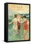 Carolla, North Carolina - Beach Scene with Three Ladies in Swim Attire in Water-Lantern Press-Framed Stretched Canvas