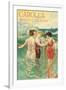 Carolla, North Carolina - Beach Scene with Three Ladies in Swim Attire in Water-Lantern Press-Framed Art Print