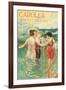 Carolla, North Carolina - Beach Scene with Three Ladies in Swim Attire in Water-Lantern Press-Framed Art Print