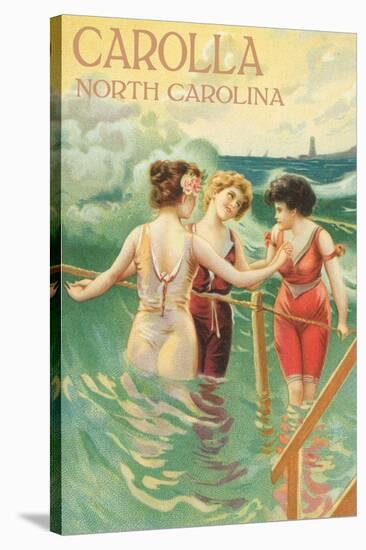 Carolla, North Carolina - Beach Scene with Three Ladies in Swim Attire in Water-Lantern Press-Stretched Canvas